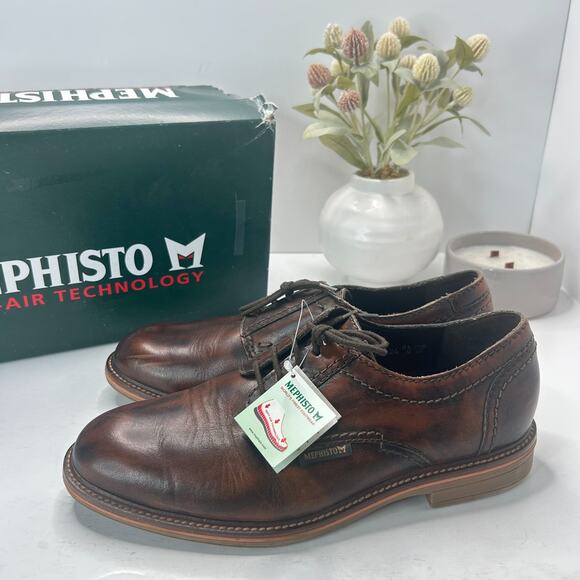 Mephisto Waino Leather Derby Shoes Lace Up Dark Brown Men 9 Tried On Comfort - Picture 3 of 10